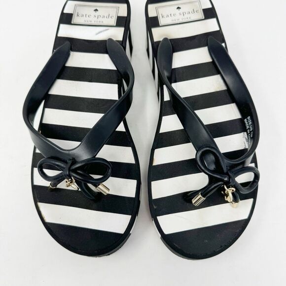 KATE SPADE | Rhett Striped Black/White Wedge Flip Flops Sandals Women’s Size 7 - Picture 5 of 15